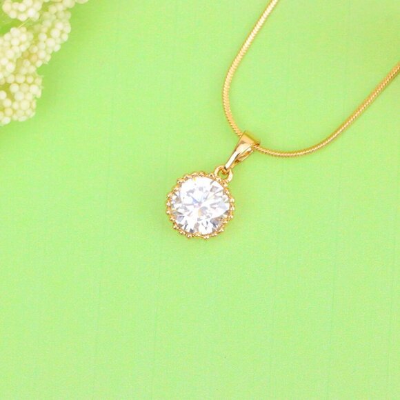 "Elegant Rose Gold Round Pendant with Large White Sparkling Stone, XPPT1866 - Picture 3 of 13